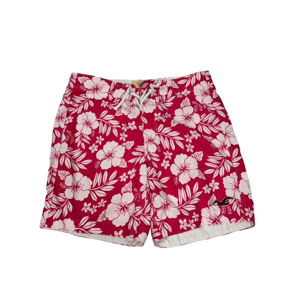 Y2K Hollister Pink Hibiscus Floral Board Shorts XL Surf Swim Trunks Hawaiian